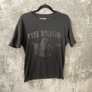 True Religion T-Shirt Mens Small Logo Tee Crew Buddha Graphic black on black.